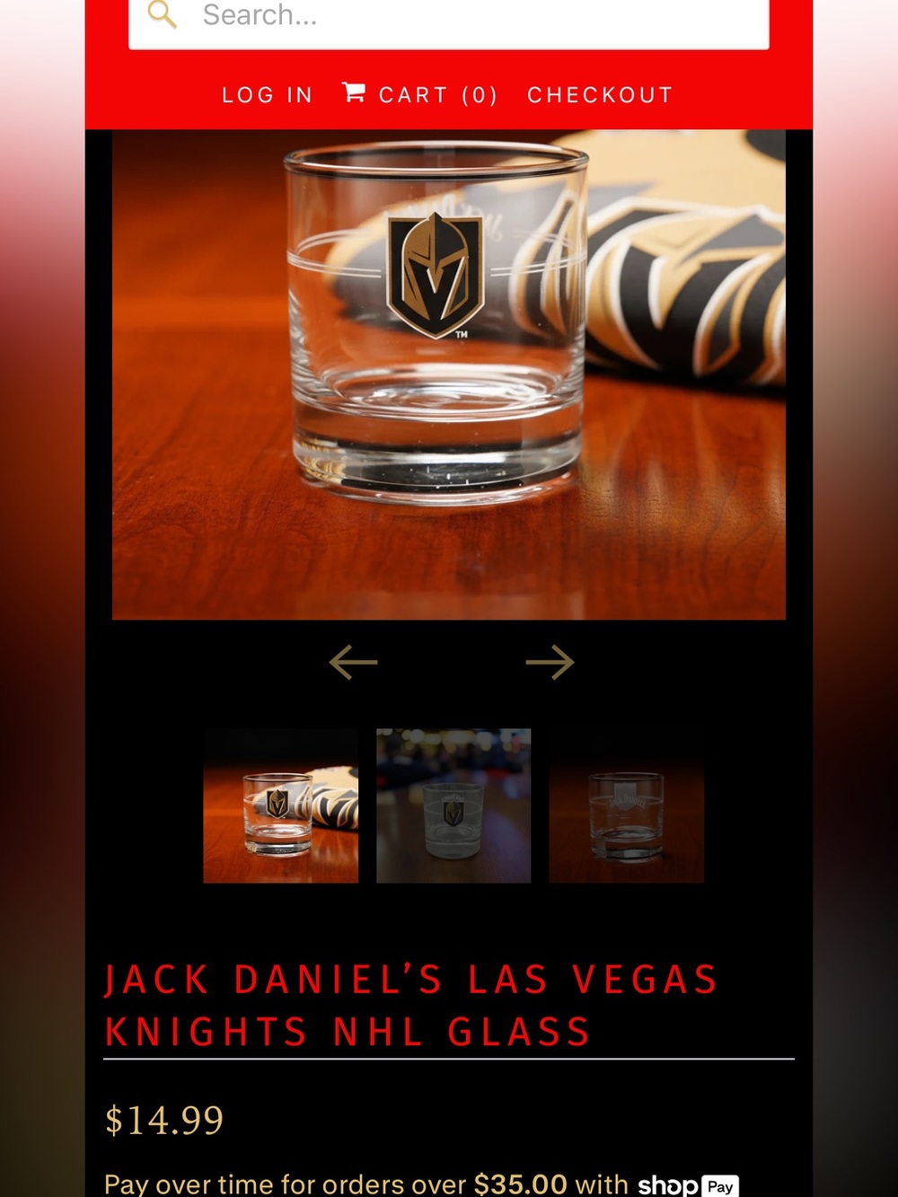 Jack Daniels Las Vegas Knights NHL Whiskey Glass with Team Crest